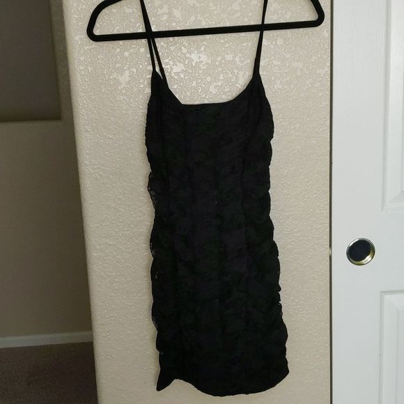 Urban Outfitters Lace Ruched Mini Dress Black S - Picture 1 of 5